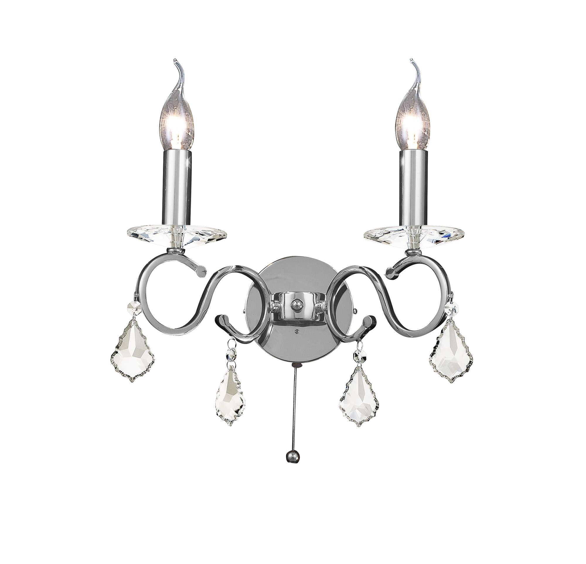 Torino Wall Lamp Switched 2 Light E14 Polished Chrome/Crystal