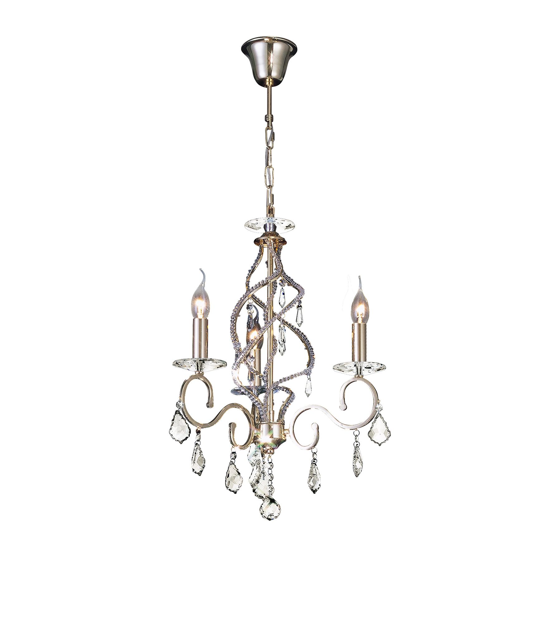 Torino 46cm Pendant 3 Light E14 French Gold/Crystal