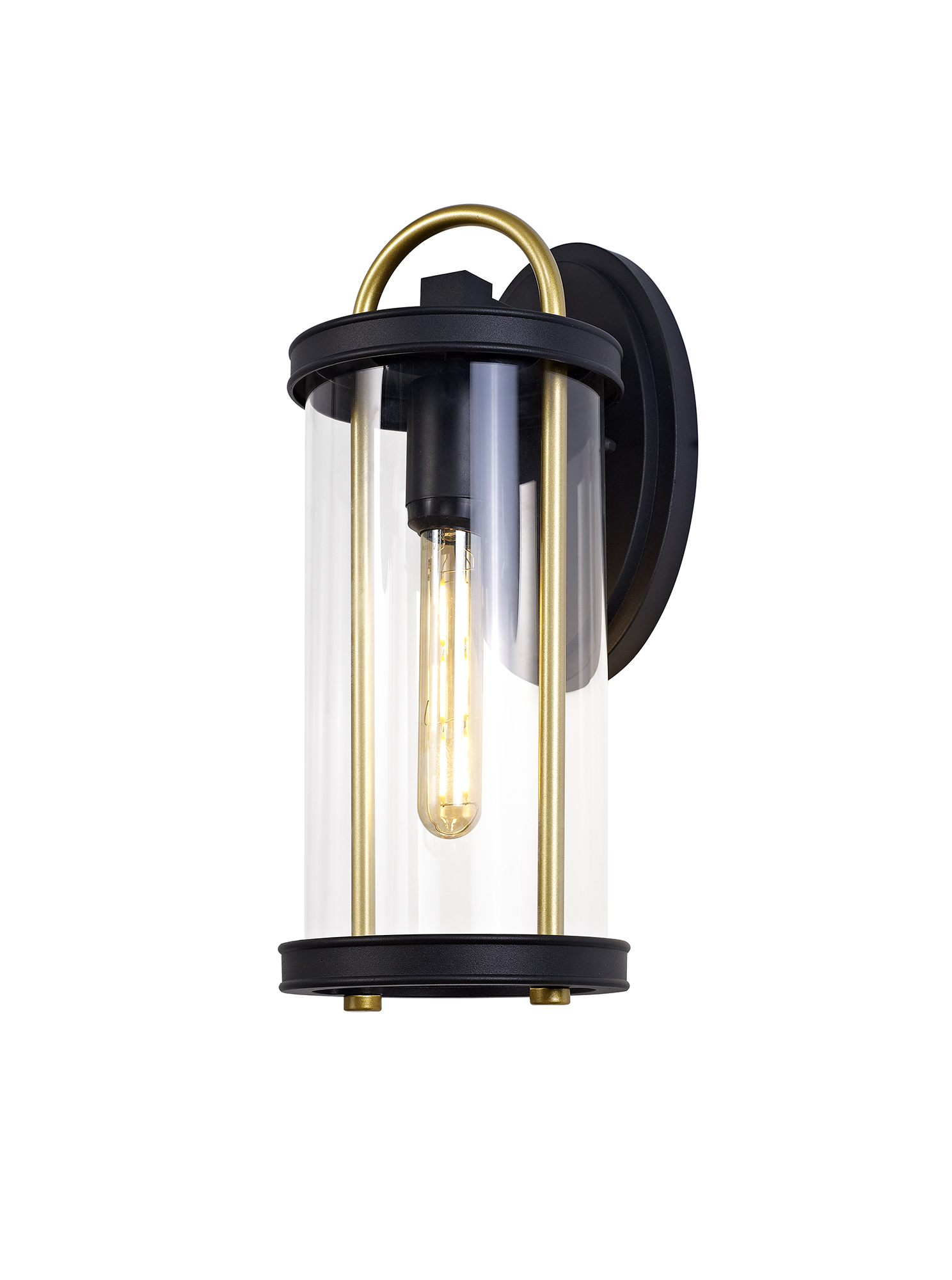 Trew Large Wall Lamp, 1 x E27, Black & Gold/Clear Glass, IP54, 2yrs Warranty