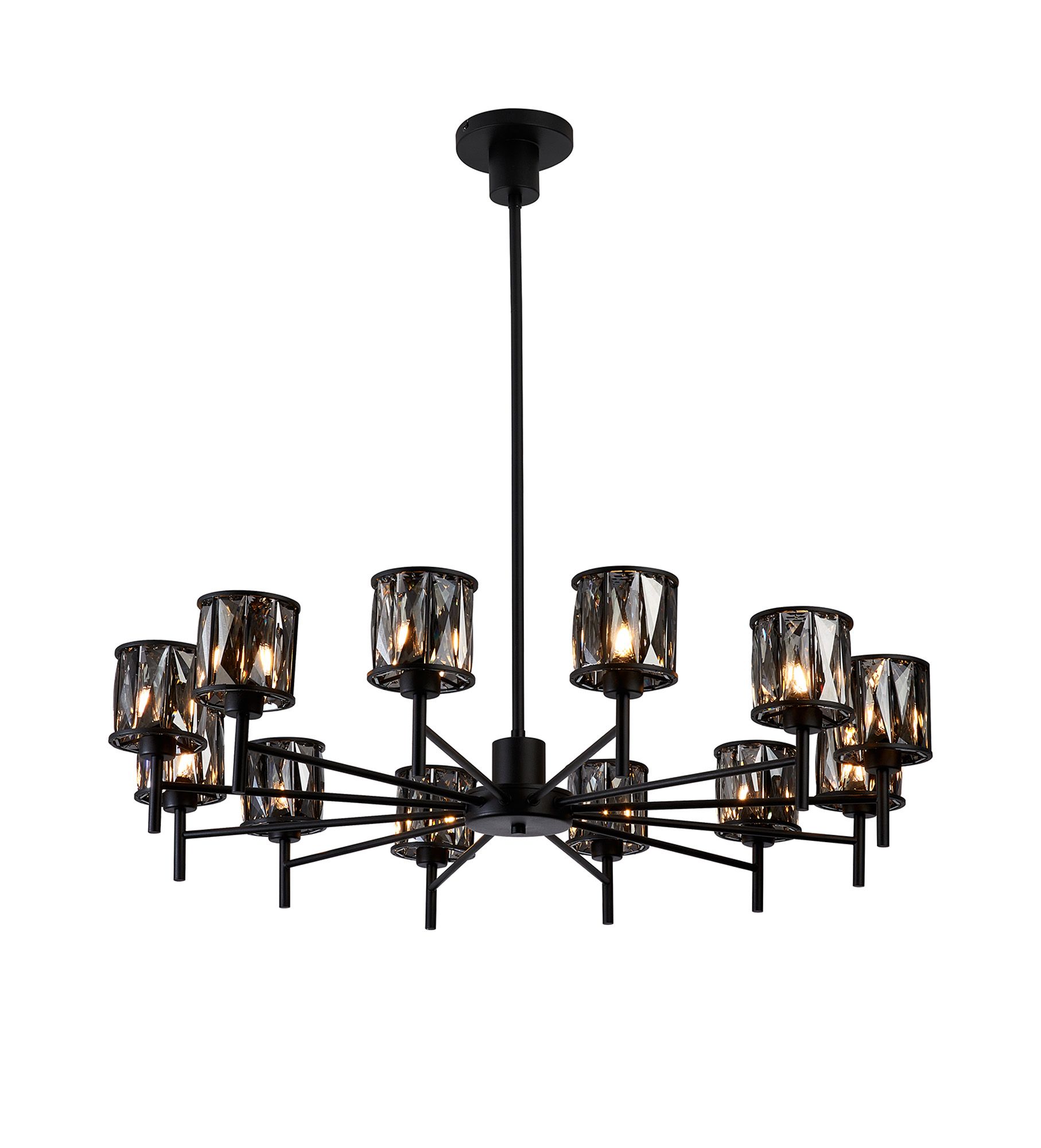 Trias 91.8cm 12 Light G9 Telescopic Light Satin Black / Smoke Crystal Shade