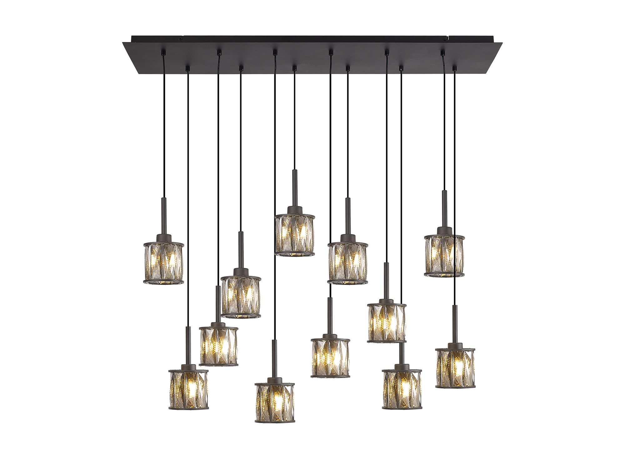 Trias 12 Light G9 2m Linear Pendant Satin Black / Smoke Crystal Shade
