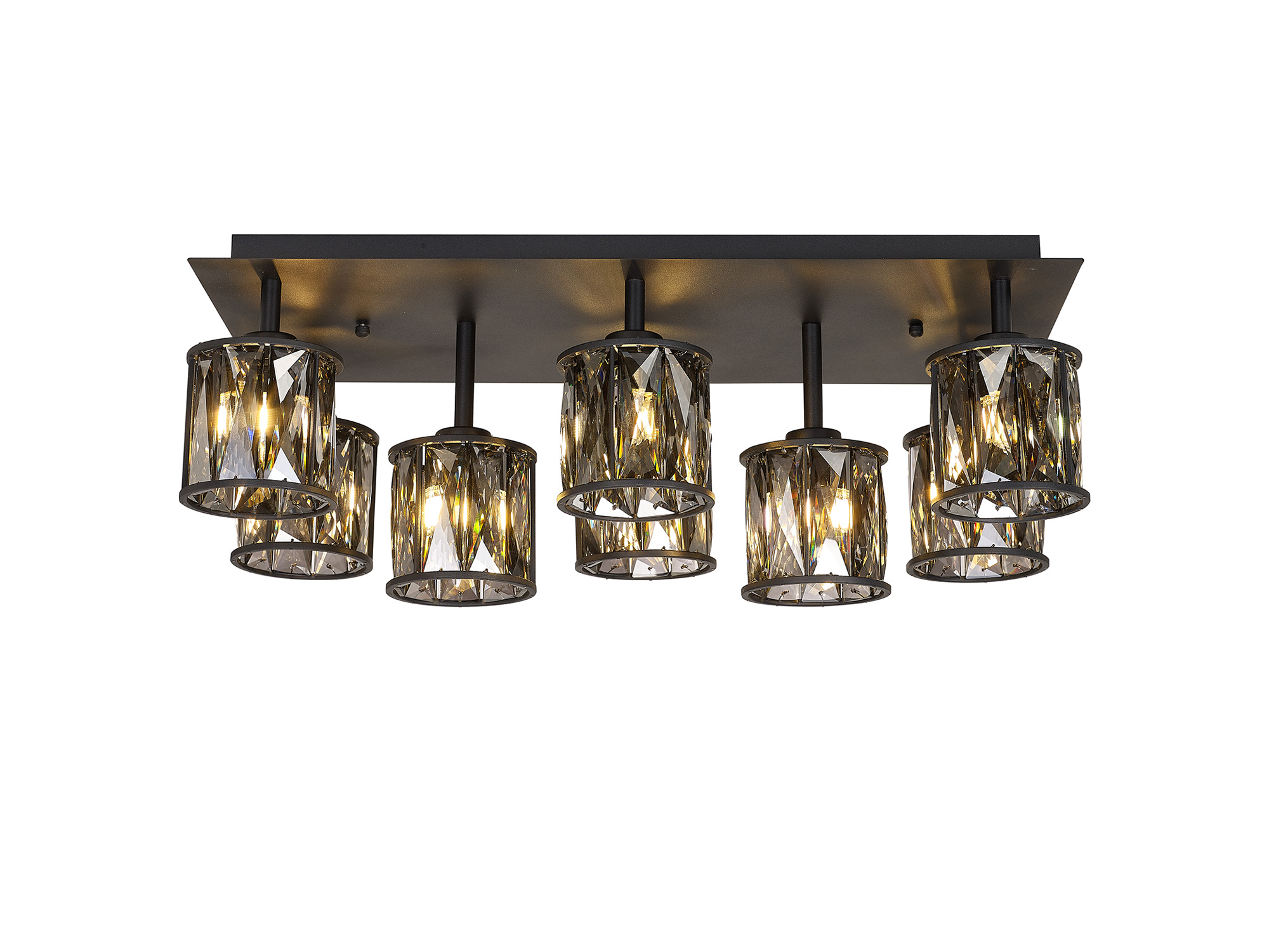 Trias Rectangle 8 Light G9 Flush Light Satin Black / Smoke Crystal Shade