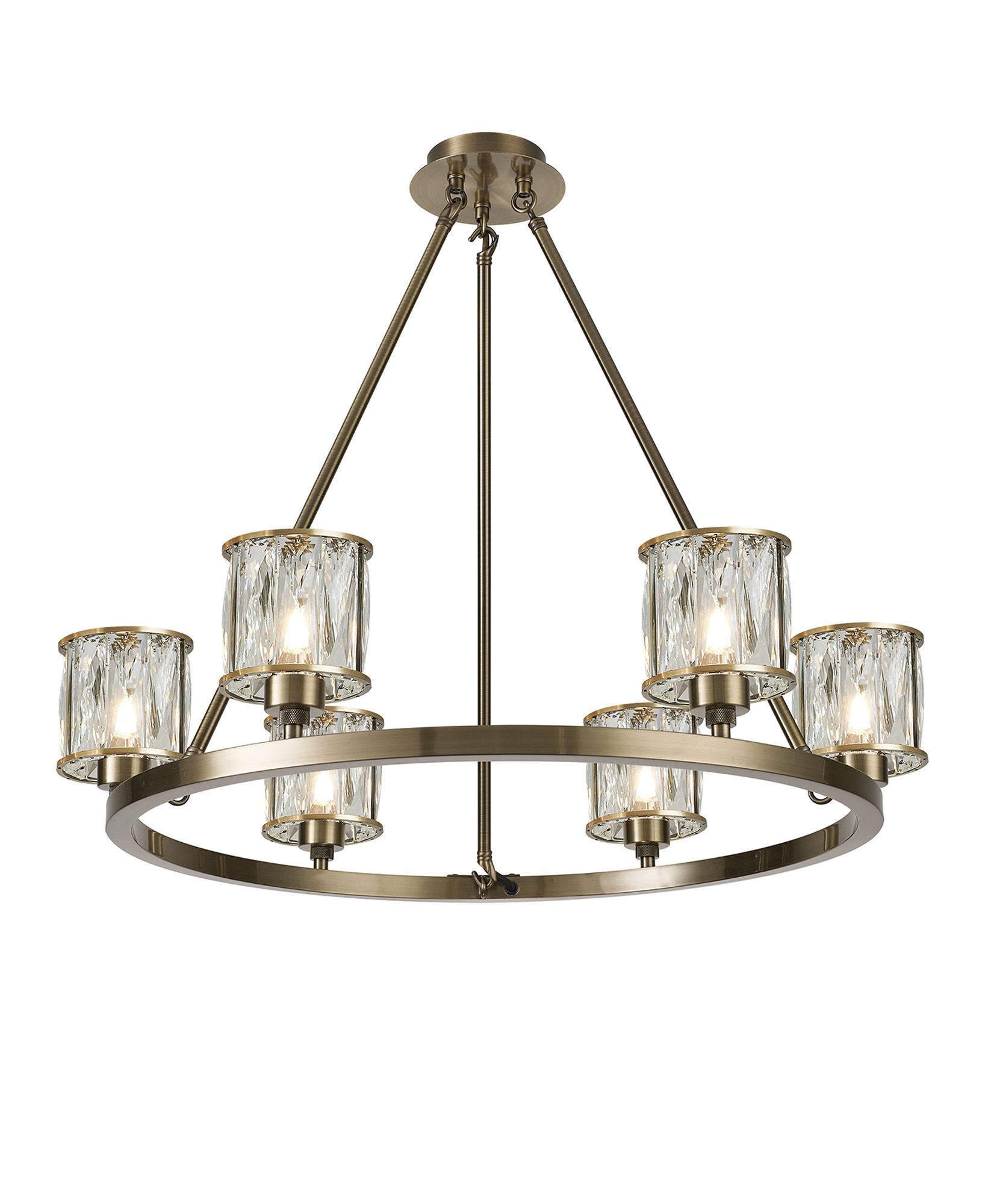 Trias 70.8cm 6 Light Round G9 Cartwheel Light Antique Brass / Clear Crystal Shade