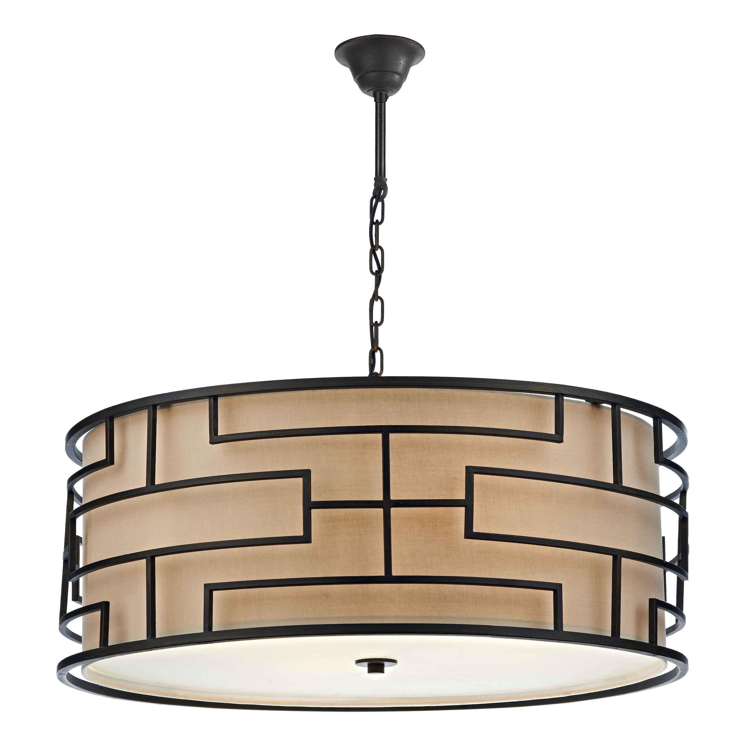 Chontaduro 4 Light E27 Bronze Metal Work Adjustable Pendant Complimented By Natural Punk Shade & Glass Diffuser