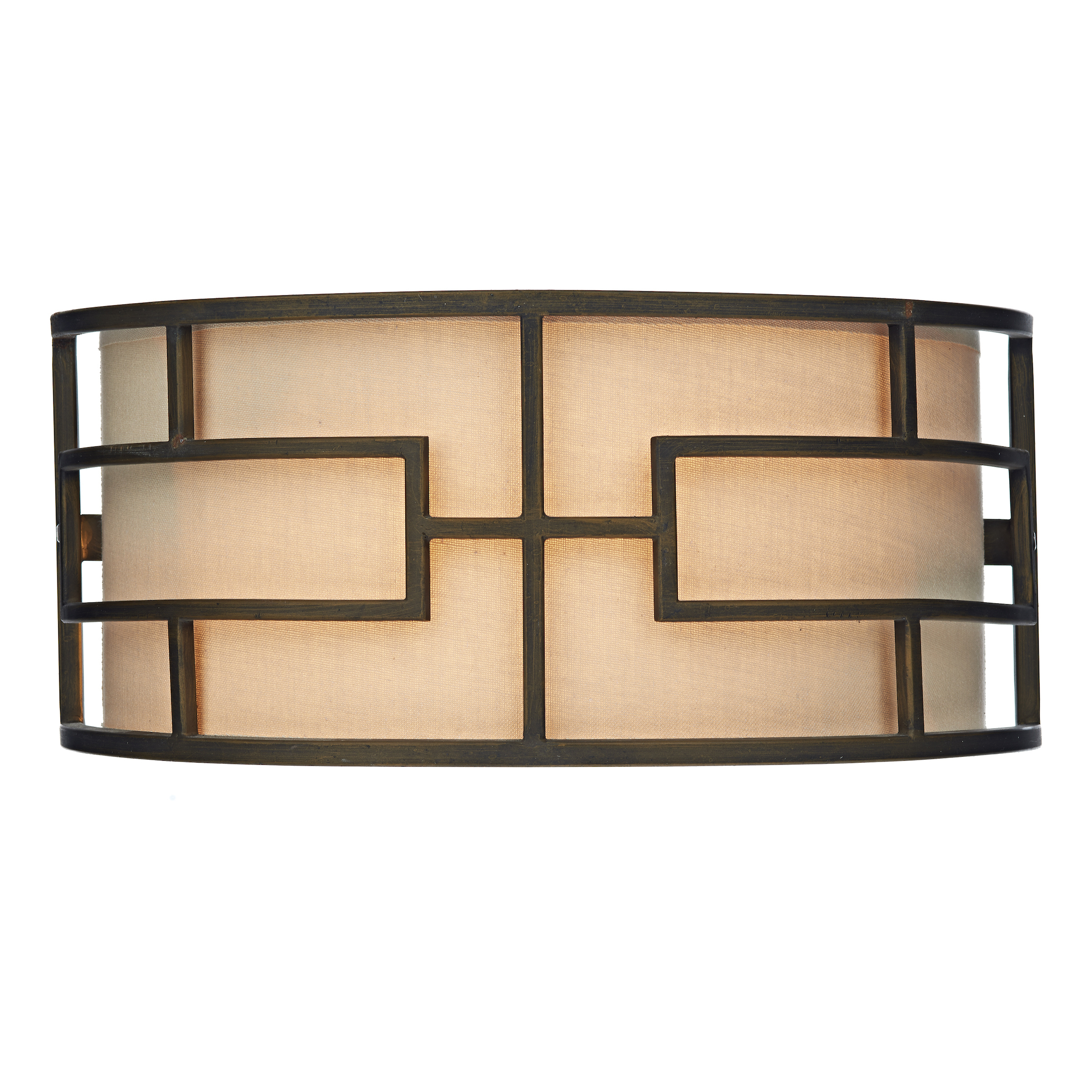 Chontaduro 2 Light E27 Bronze Metal Work Wall Light Complimented By Natural Punk Shade & Glass Diffuser