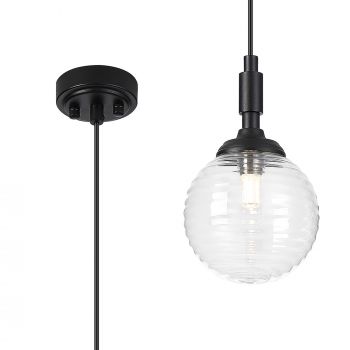 Tuscan 12cm Pendant, 1 Light G9, IP44, Satin Black/Clear Ribbed Round Glass