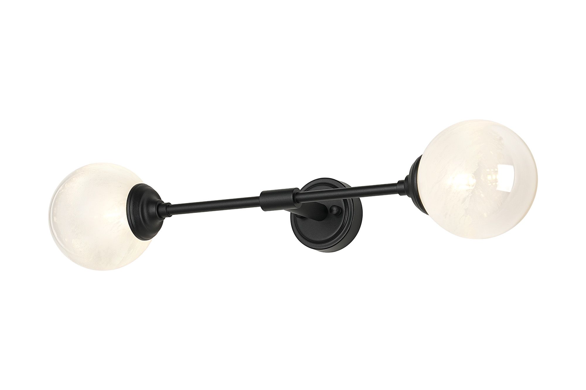 Tuscan Ceiling/Wall Light Linear, 2 Light G9, IP44, Satin Black/White Two-Tone Snow Specks Round Glass