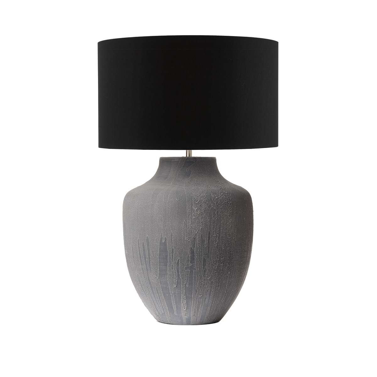 Guaba 1 Light E27 Textured Leyenda Table Lamp With Inline Switch C/W Malanga Black Cotton 40cm Armario Shade