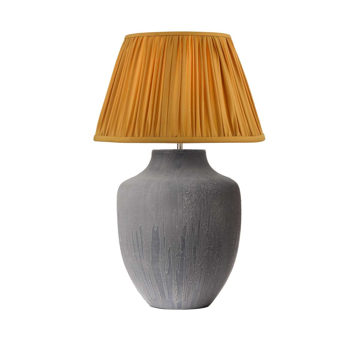 Guaba 1 Light E27 Textured Leyenda Table Lamp With Inline Switch C/W Chirimoya Yellow Ochre Faux Silk Pleated 40cm Shade