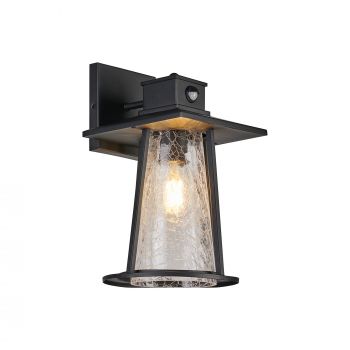 Umbre Cone Wall Lamp With PIR Sensor, 1 x E27, IP44, Black/Clear, 2yrs Warranty