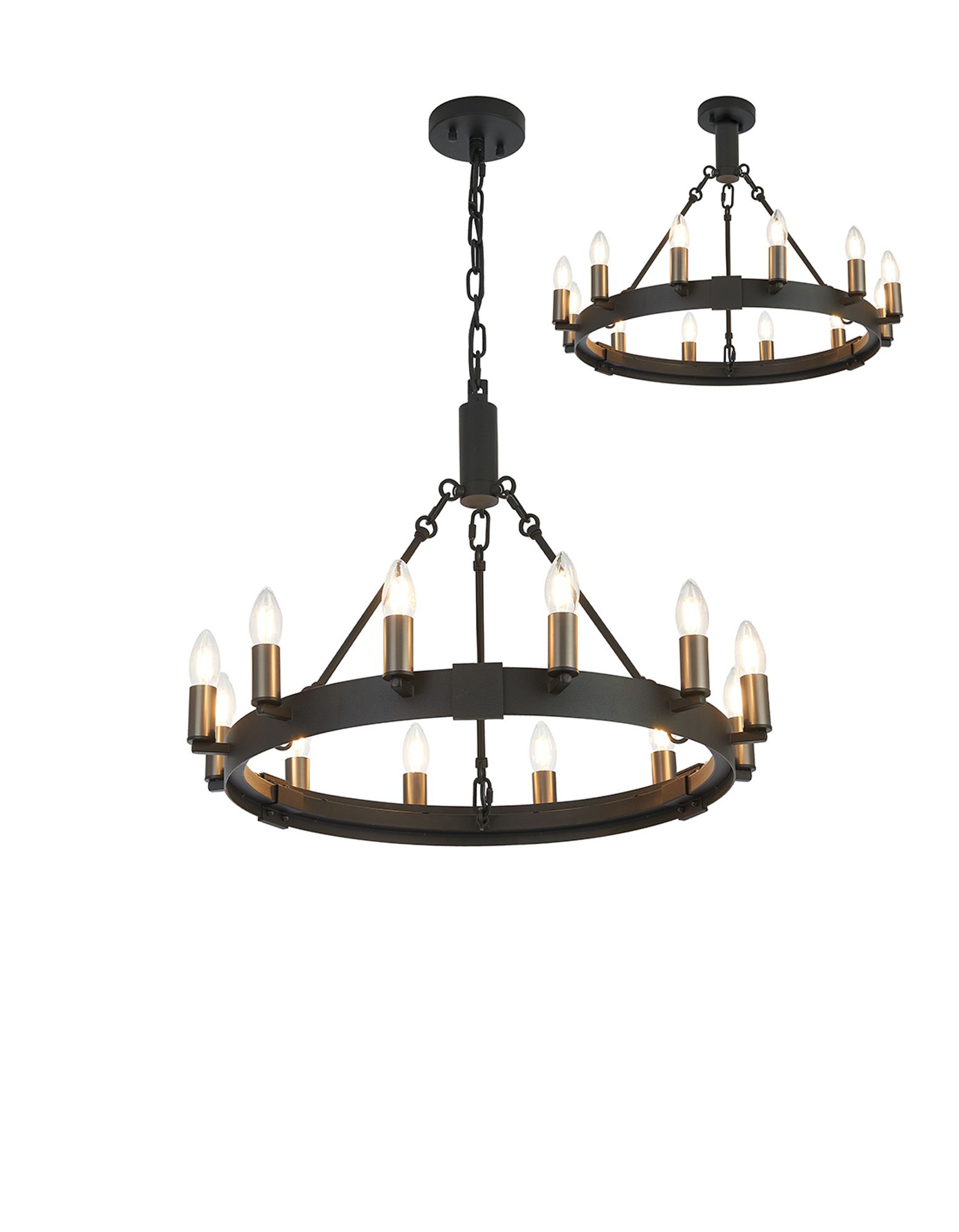 Vertex 66cm Semi Flush/Pendant, 12 Light E14, Satin Black/Gun Metal