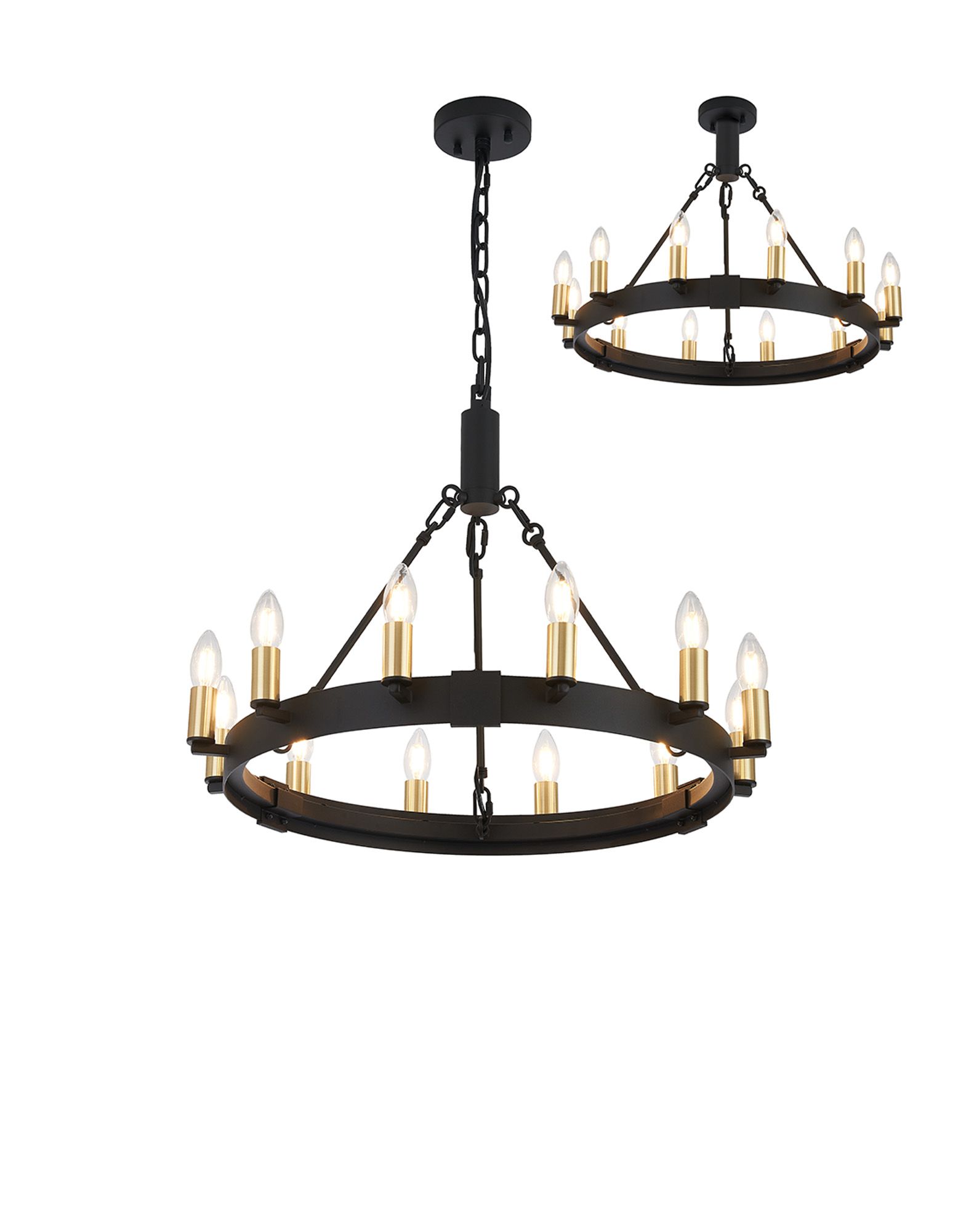 Vertex 66cm Semi Flush/Pendant, 12 Light E14, Satin Black/Satin Gold