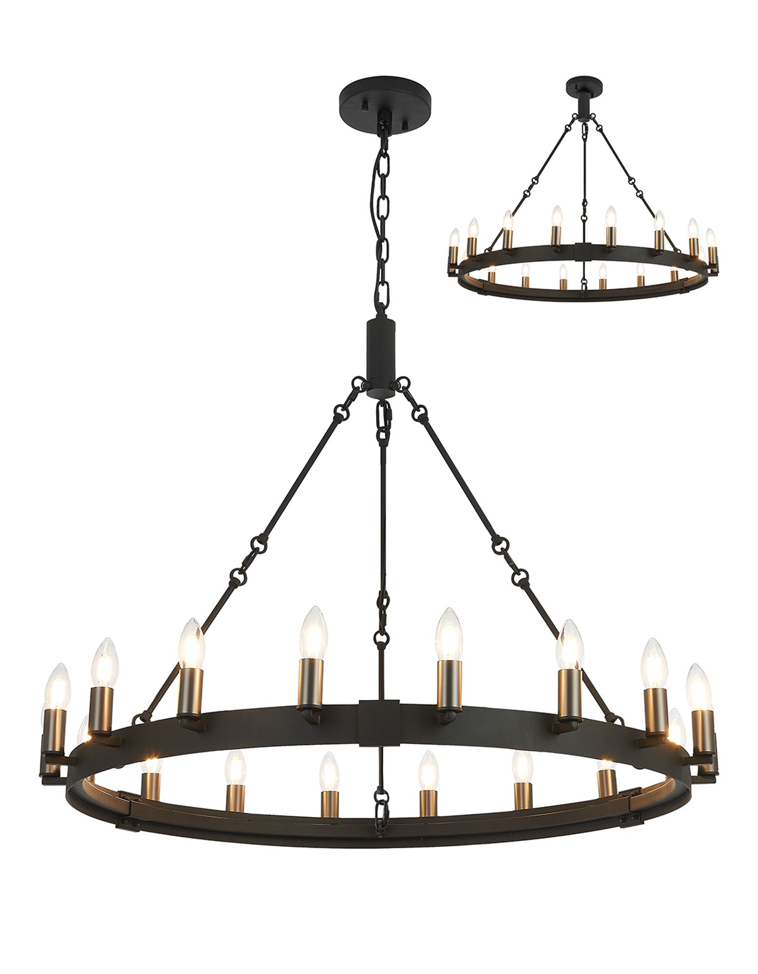 Vertex 97cm Semi Flush/Pendant, 18 Light E14, Satin Black/Gun Metal (ITEM REQUIRES CONSTRUCTION)