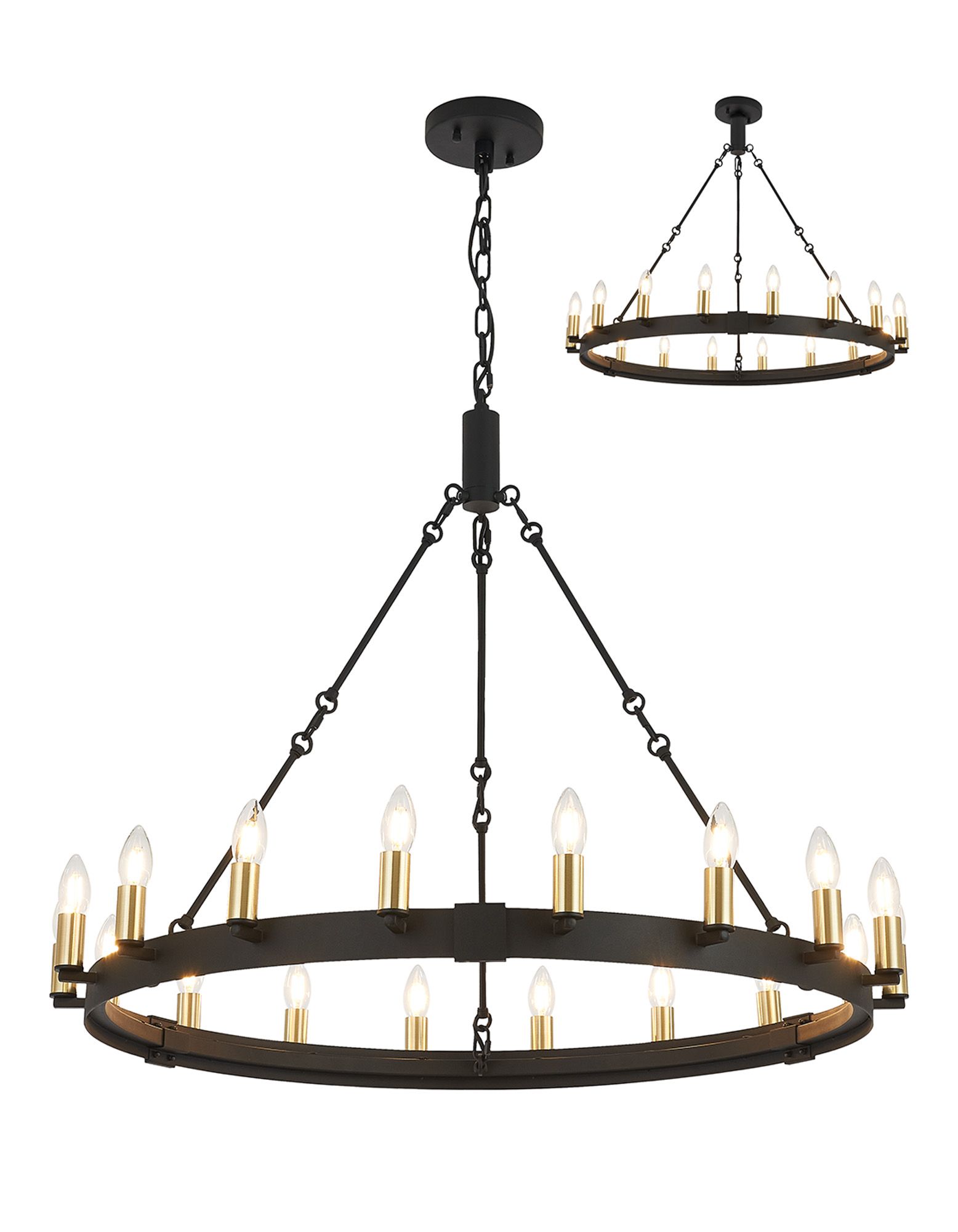 Vertex 97cm Semi Flush/Pendant, 18 Light E14, Satin Black/Satin Gold (ITEM REQUIRES CONSTRUCTION)