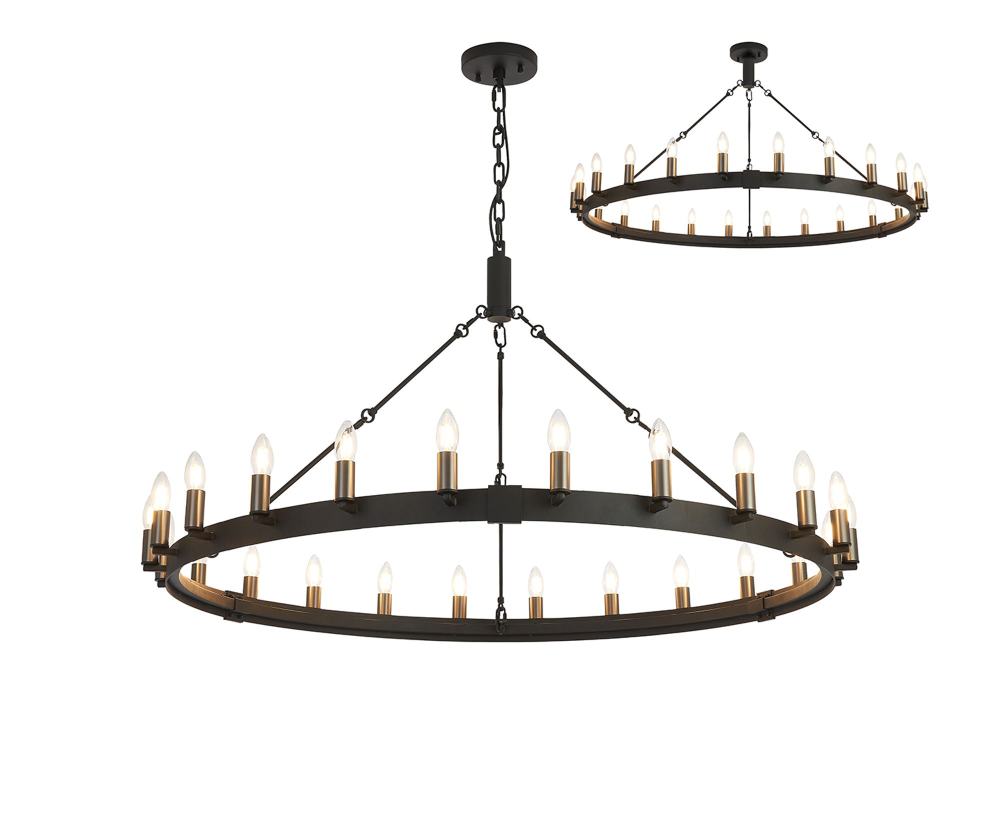 Vertex 1.3m Semi Flush/Pendant, 24 Light E14, Satin Black/Gun Metal (ITEM REQUIRES CONSTRUCTION)