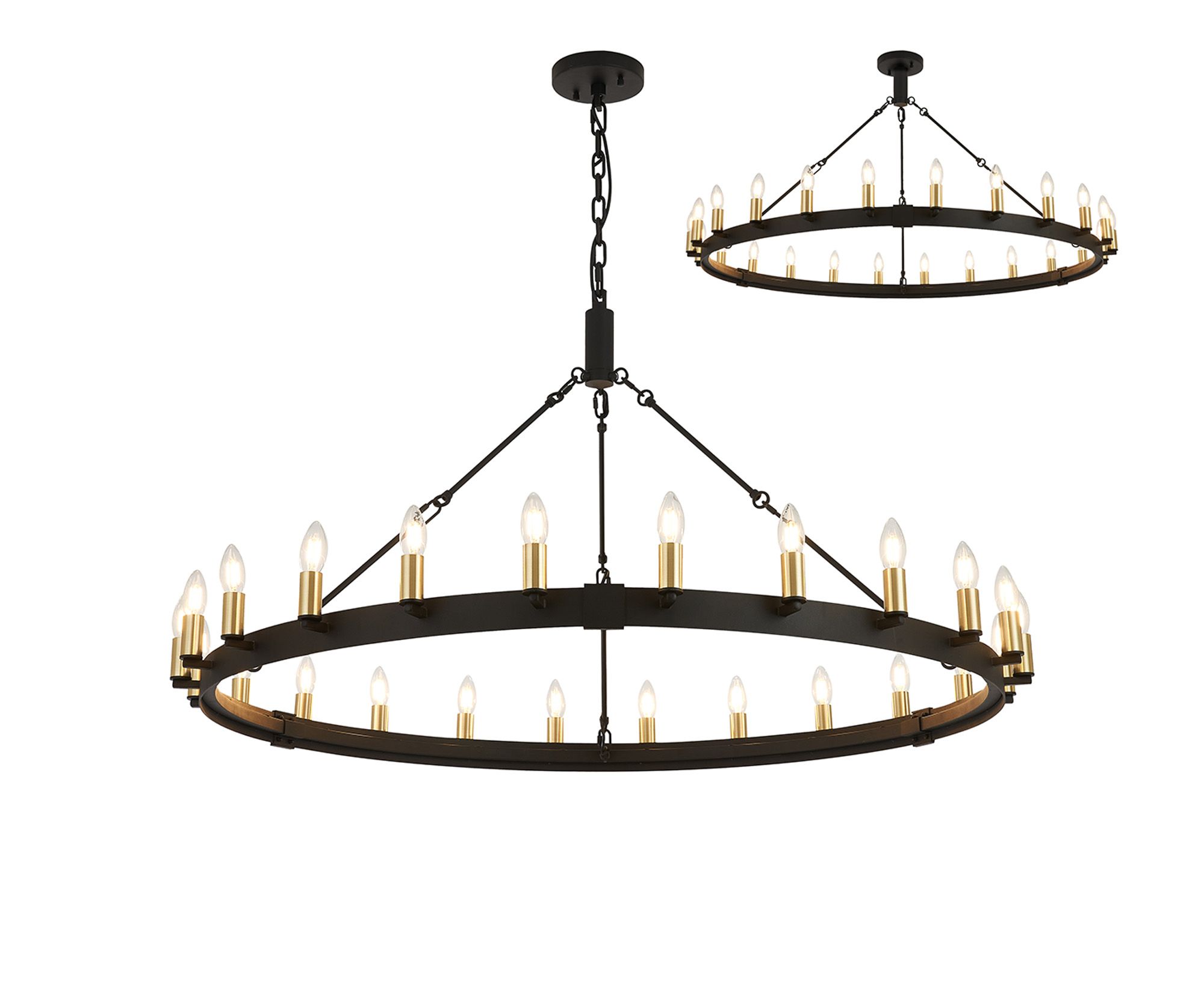 Vertex 1.3m Semi Flush/Pendant, 24 Light E14, Satin Black/Satin Gold (ITEM REQUIRES CONSTRUCTION)