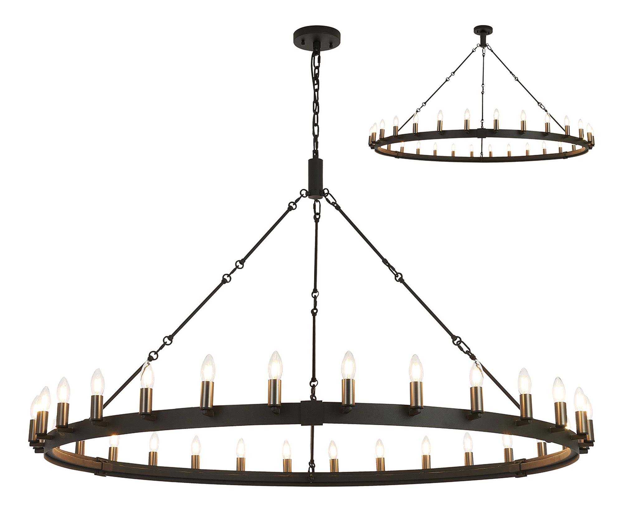 Vertex 1.6m Semi Flush/Pendant, 30 Light E14, Satin Black/Gun Metal (ITEM REQUIRES CONSTRUCTION)