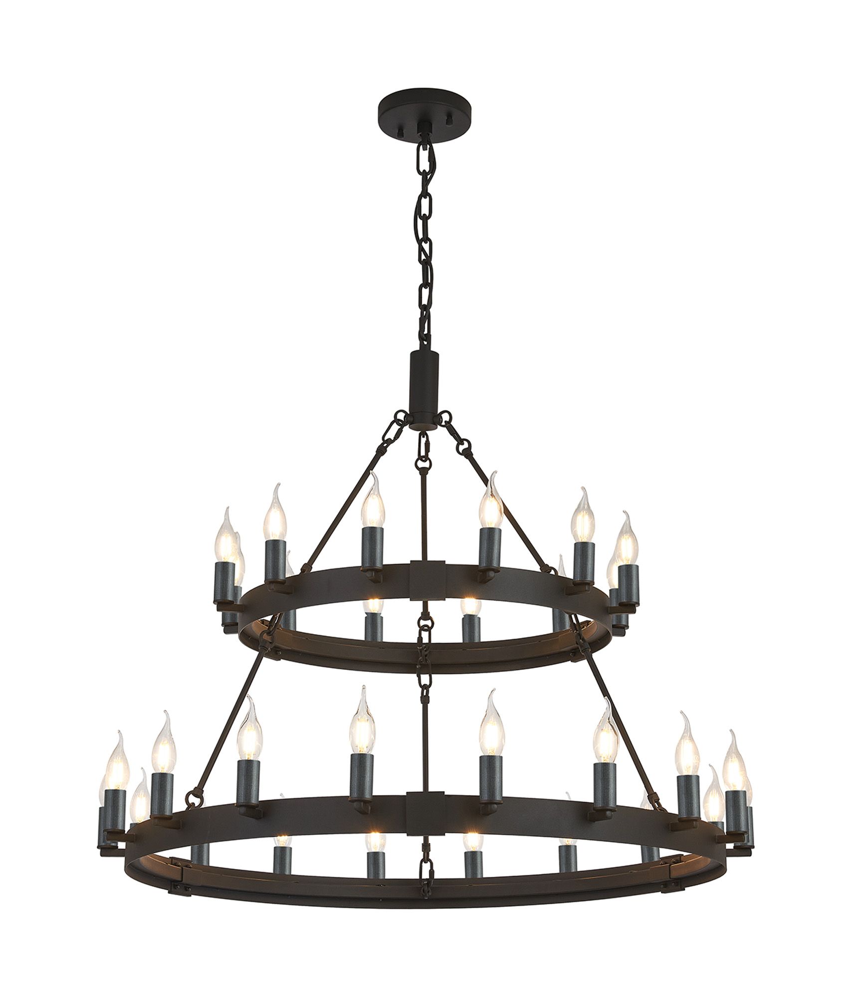 Vertex 2 Tier 66cm+97cm Pendant, 12+18 Light E14, Satin Black/Pewter, (ITEM REQUIRES CONSTRUCTION/CONNECTION)