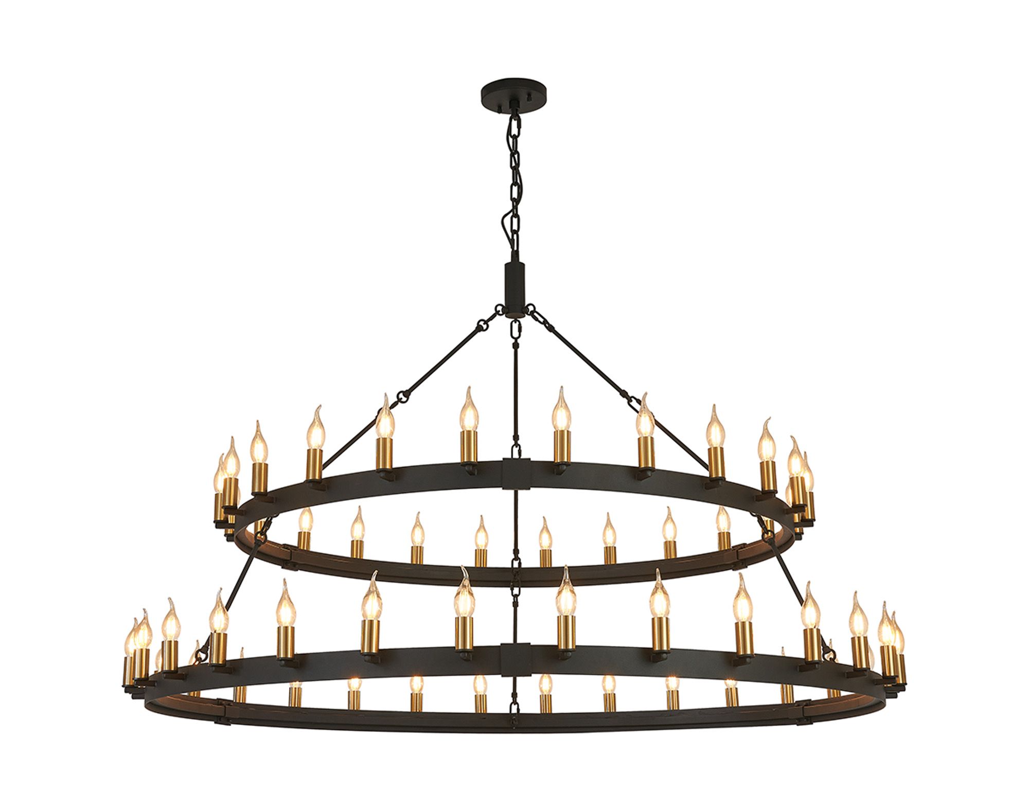 Vertex 2 Tier 1.3m+1.6m Pendant, 24+30 Light E14, Satin Black/Brass, (ITEM REQUIRES CONSTRUCTION/CONNECTION) Item Weight: 22kg