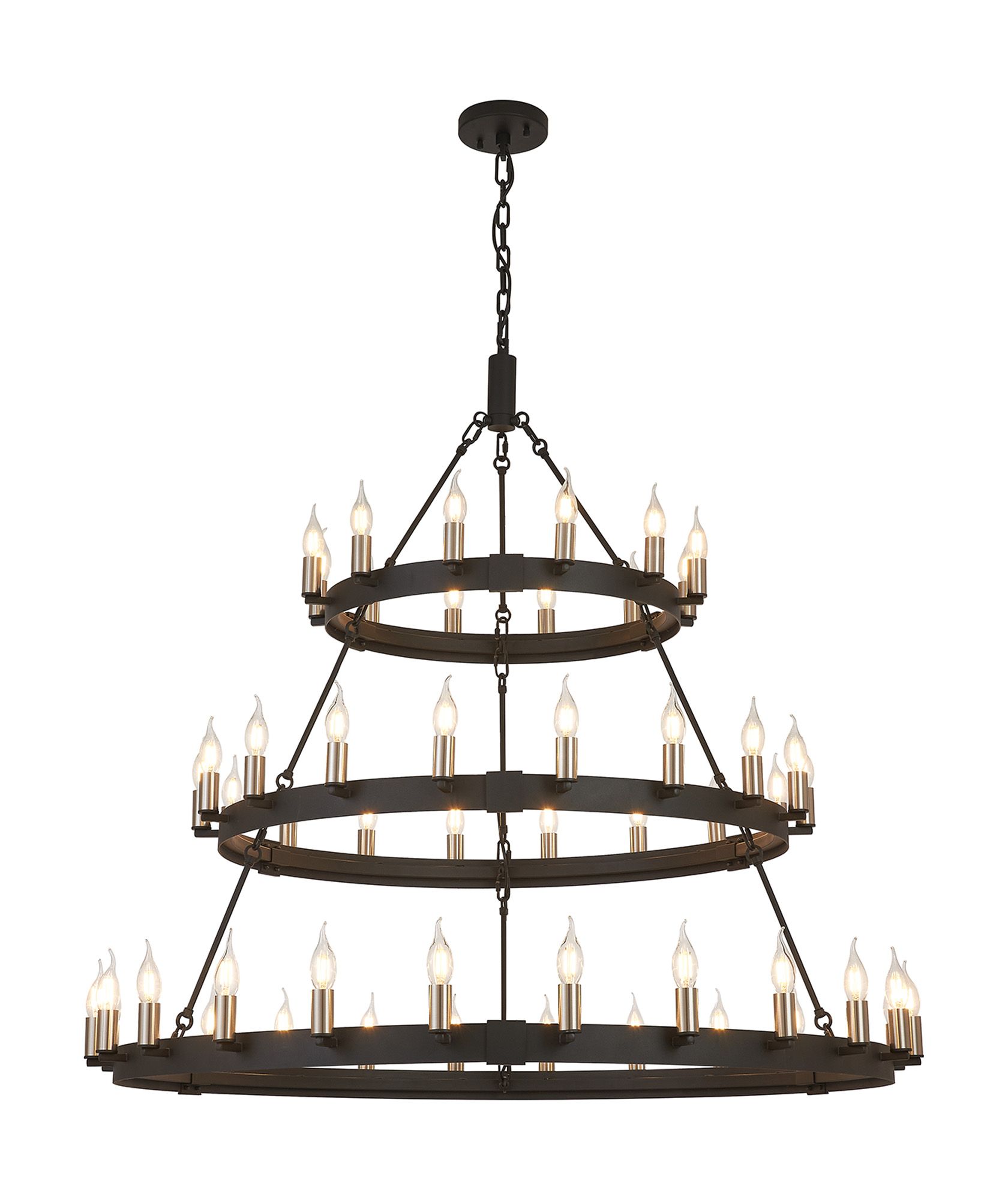 Vertex 3 Tier 66cm+97cm+1.3m Pendant, 12+18+24 Light E14, Satin Black/Satin Nickel, (ITEM REQUIRES CONSTRUCTION/CONNECTION) Item Weight: 23kg