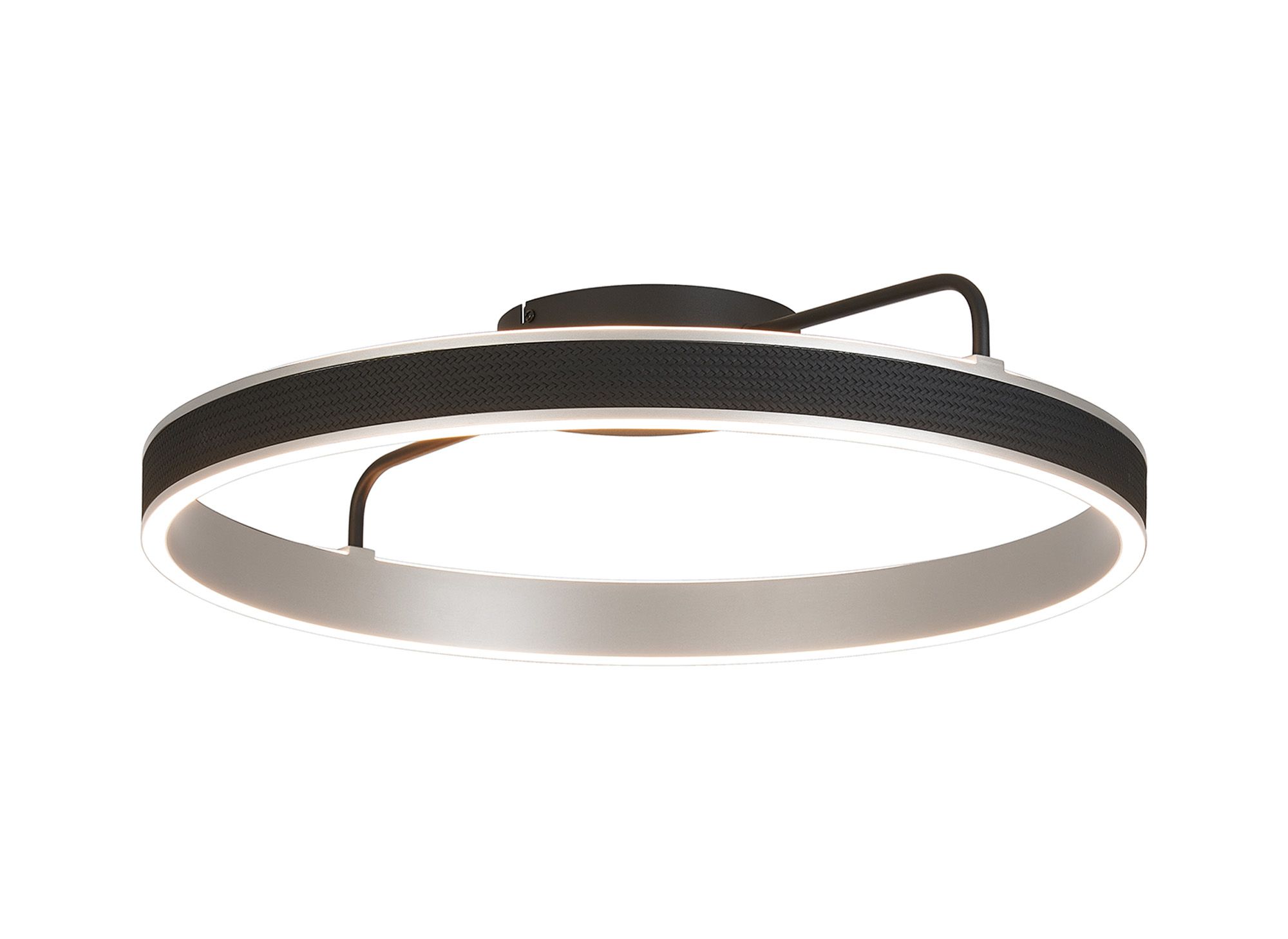 Vetro 60cm Round Ceiling, 45W LED, Remote Control Tuneable White 3000-6000K, 3000lm, Black Faux Leather/Brushed Antique Silver, 3yrs Wrnty