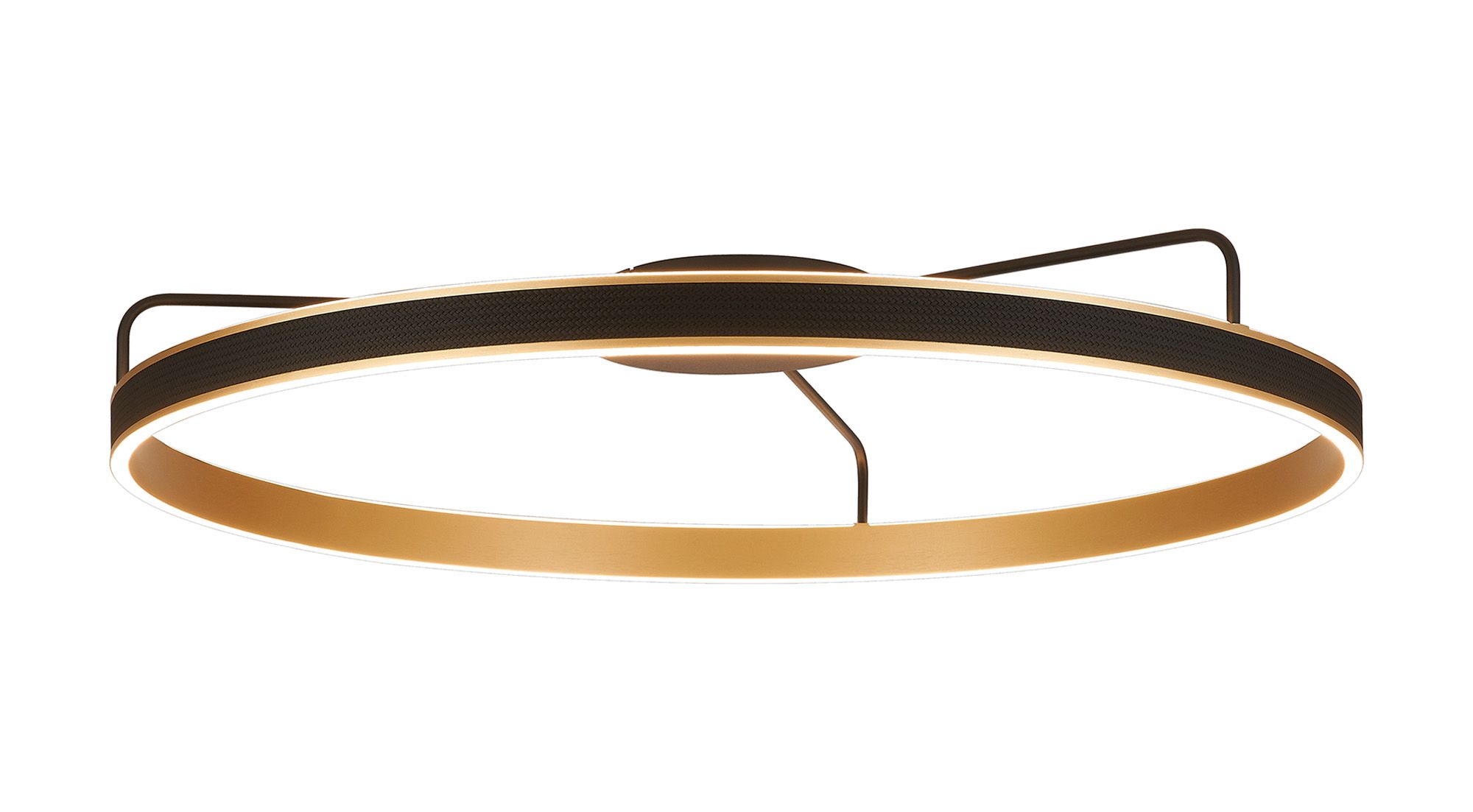 Vetro 1m Round Ceiling, 90W LED, Remote Control Tuneable White 3000-6000K, 4500lm Black Faux Leather/Brushed Gold, 3yrs Wrnty