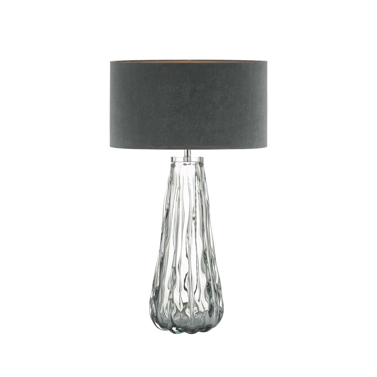 Granadilla 1 Light E27 Smoked Glass Table Lamp With Inline Dwitch C/W Óleo Leyenda Velvet Armario Shade With Self Coloured Cotton Lining