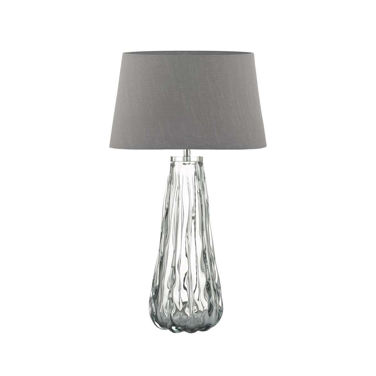 Granadilla 1 Light E27 Smoked Glass Table Lamp With Inline Dwitch C/W Fuego Leyenda Faux Silk Tapered 35cm Armario Shade