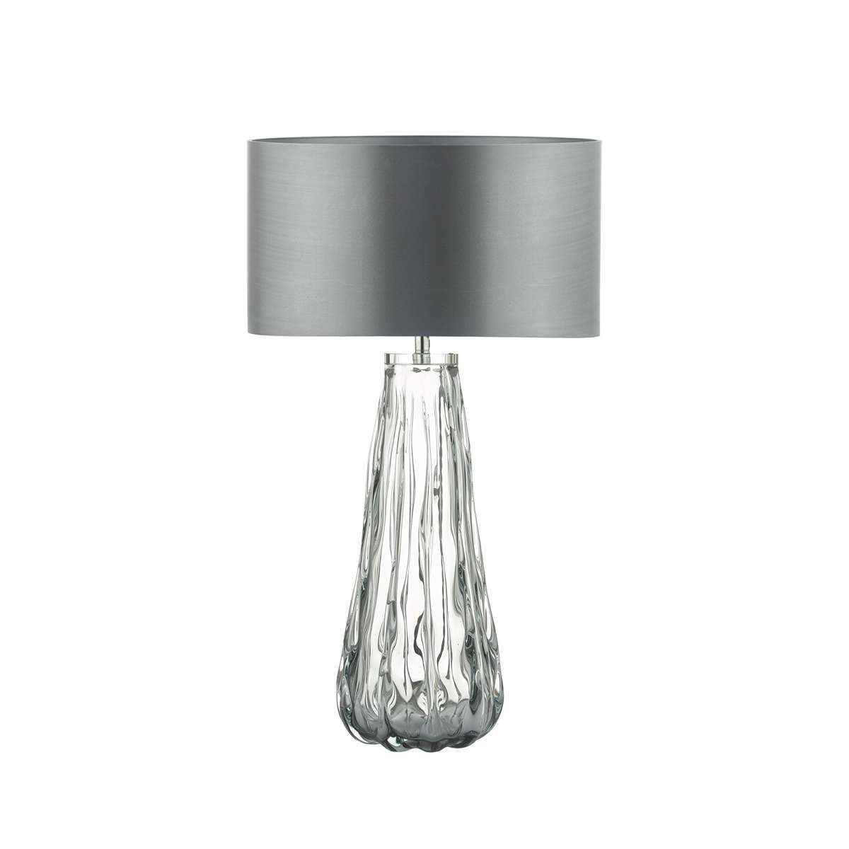 Granadilla 1 Light E27 Smoked Glass Table Lamp With Inline Dwitch C/W Danza Leyenda Faux Silk 35cm Armario Shade