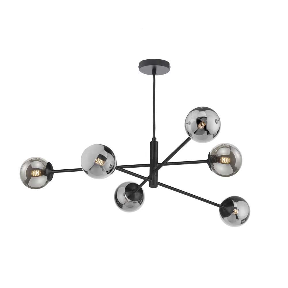 Caqui 6 Light G9 Matt Black Adjustable Pendant Ceiling C/W Smoked Glass Shades
