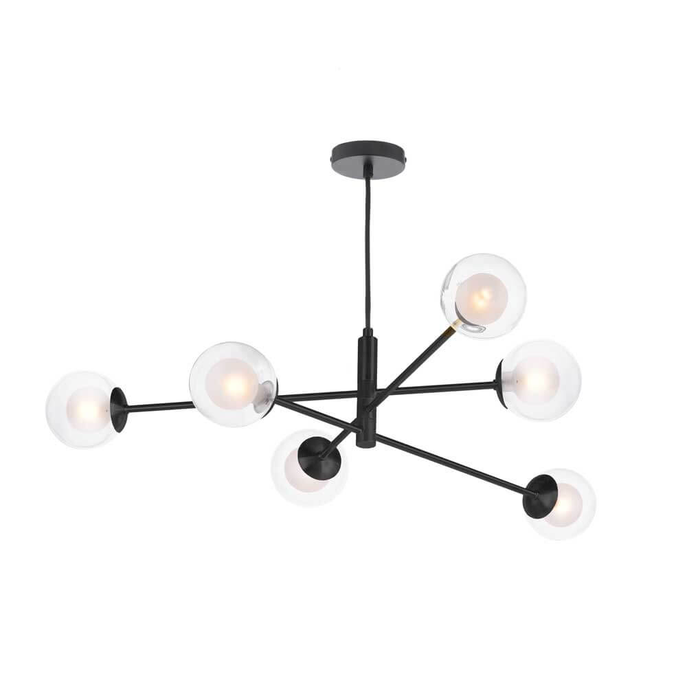 Caqui 6 Light G9 Matt Black Adjustable Pendant Ceiling C/W Clear & Opal Glass Shade