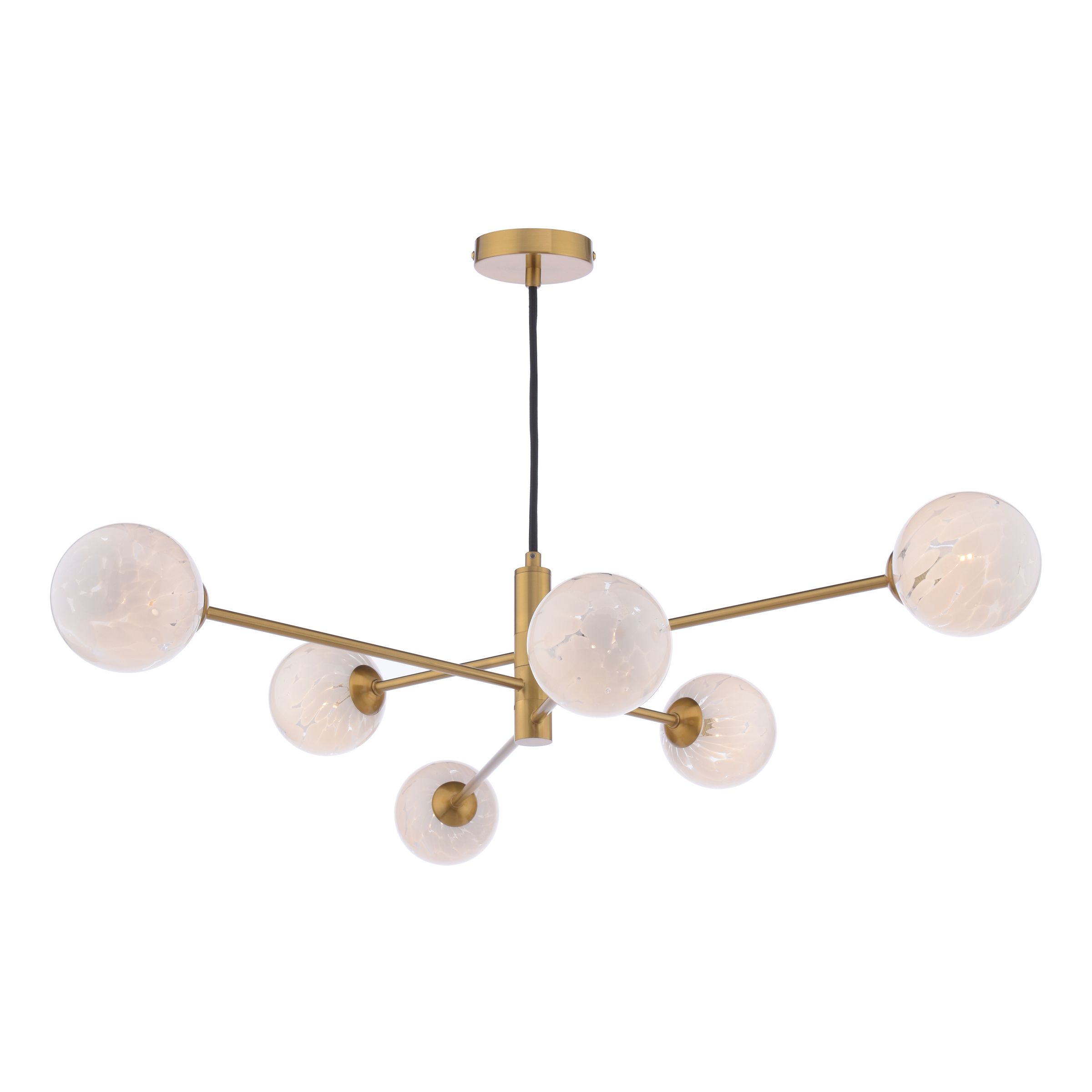 Caqui 6 Light G9 Aged Brass Adjustable Pendant Ceiling C/W Pulque Confetti Glass Shades