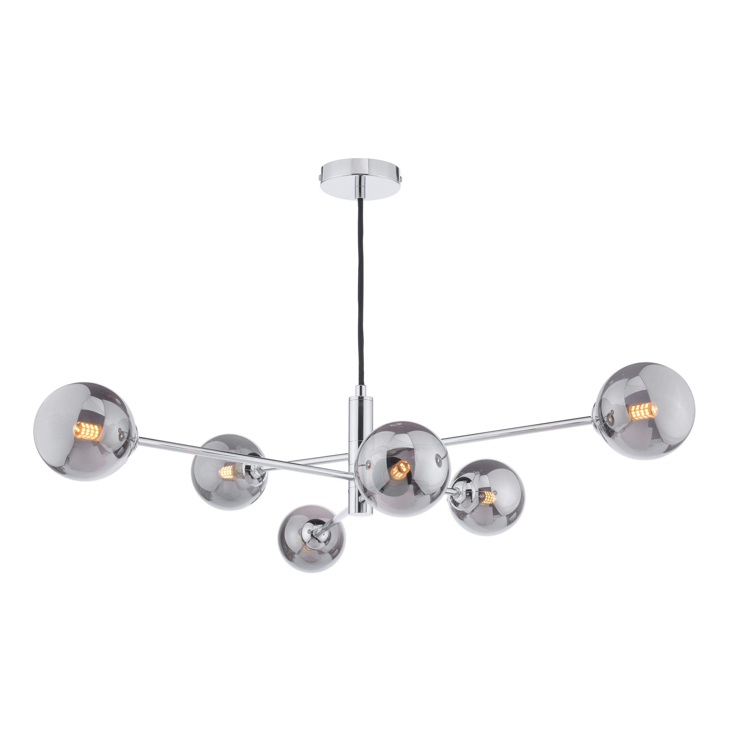 Caqui 6 Light G9 Polished Chrome Adjustable Pendant Ceiling C/W Smoked Glass Shades