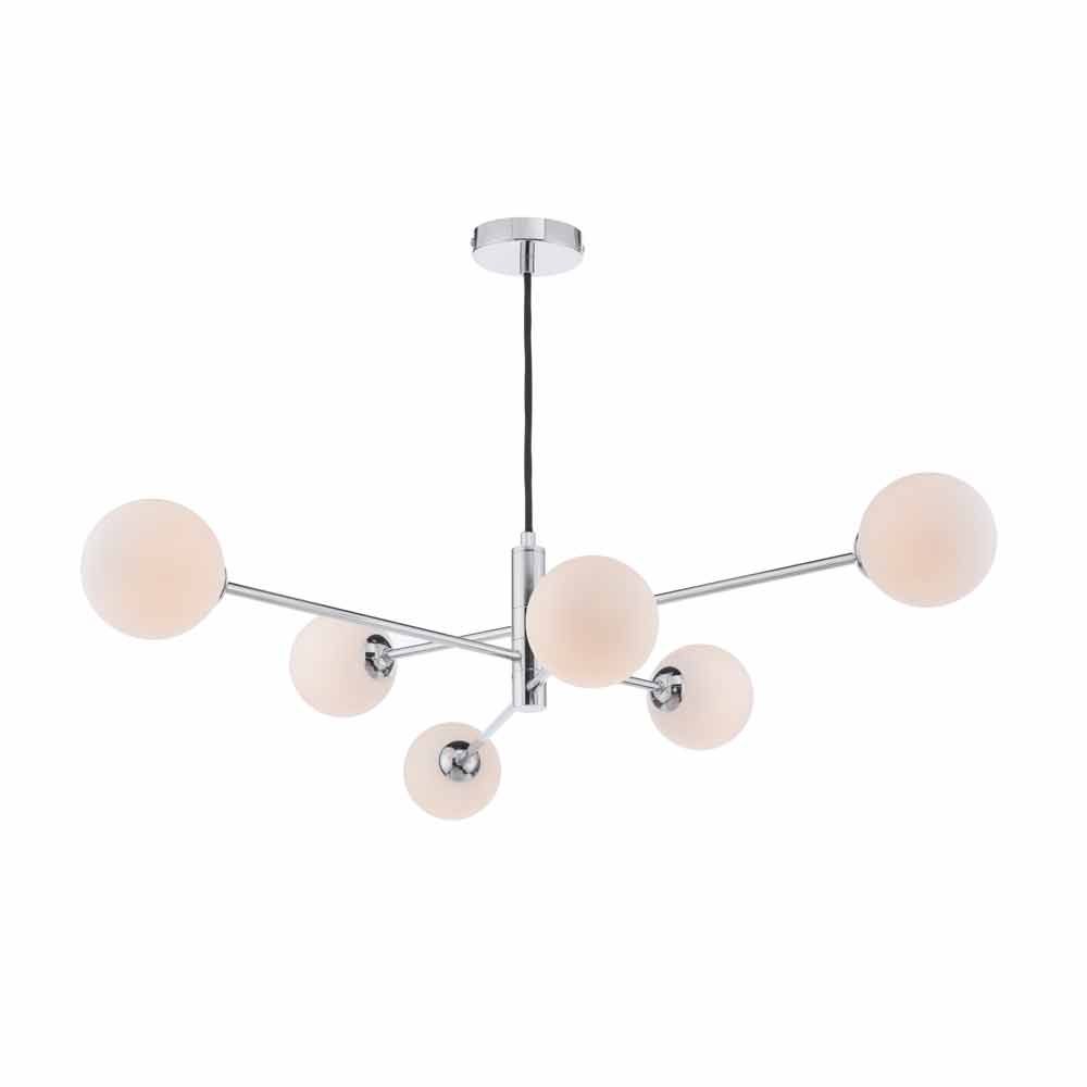 Caqui 6 Light G9 Polished Chrome Adjustable Pendant Ceiling C/W Opal Glass Shades