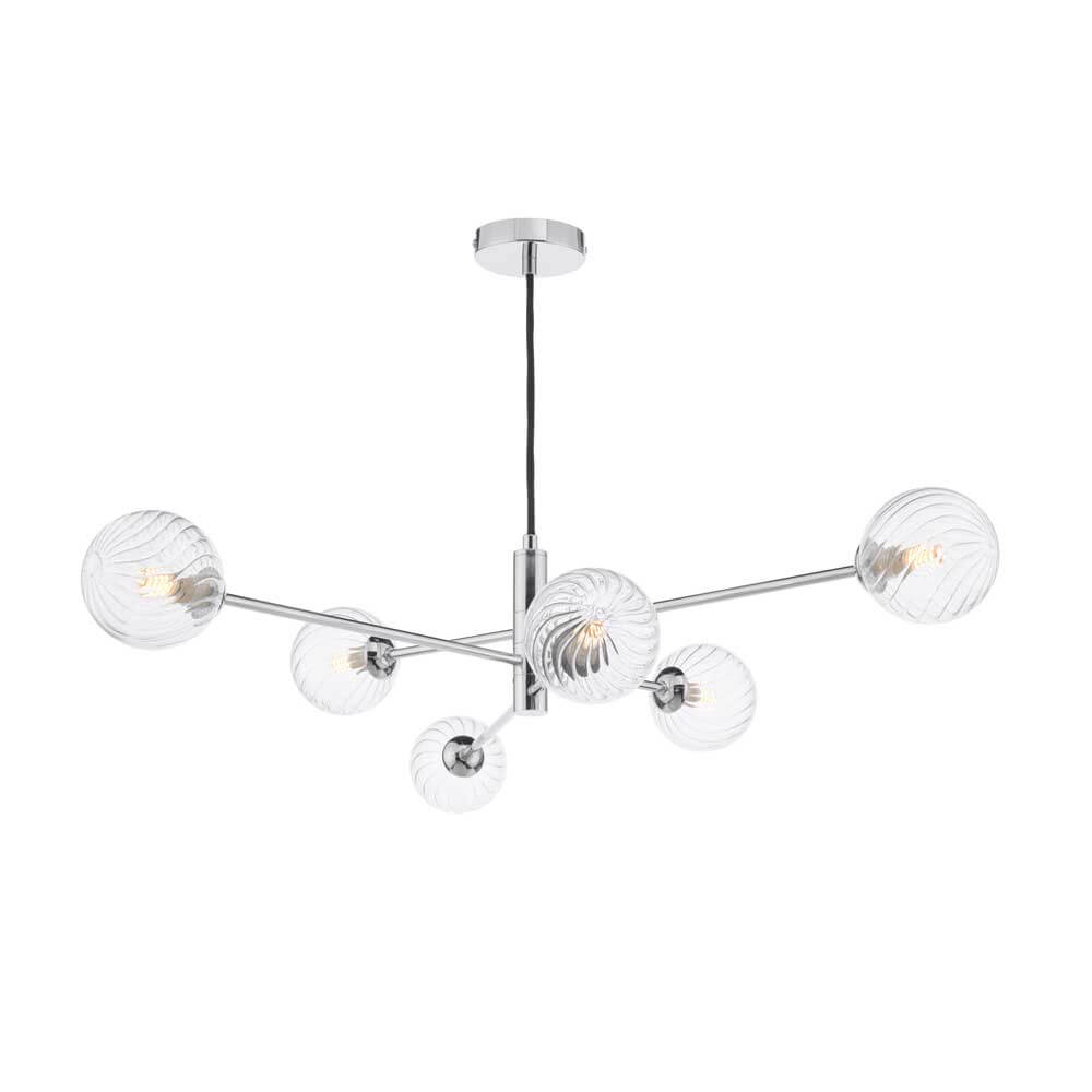 Caqui 6 Light G9 Polished Chrome Adjustable Pendant Ceiling C/W Clear Twisted Style Closed Glass Shade