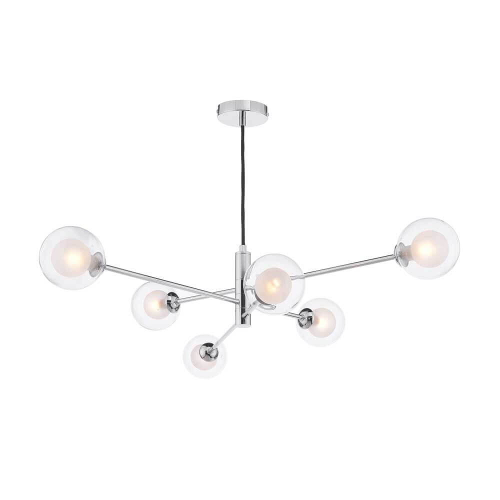 Caqui 6 Light G9 Polished Chrome Adjustable Pendant Ceiling C/W Clear & Opal Glass Shade