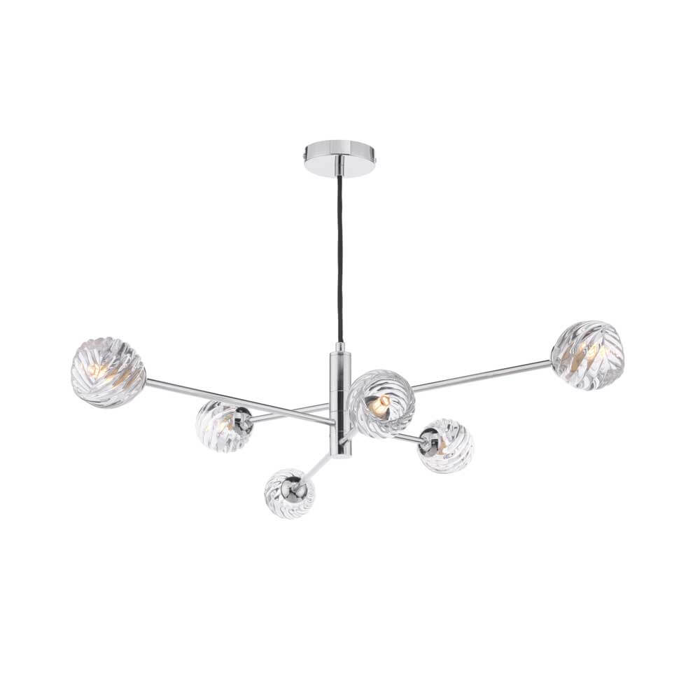 Caqui 6 Light G9 Polished Chrome Adjustable Pendant Ceiling C/W Clear Twisted Style Open Glass Shade