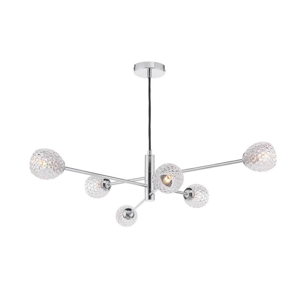 Caqui 6 Light G9 Polished Chrome Adjustable Pendant Ceiling C/W Clear Dimpled Open Style Glass Shade