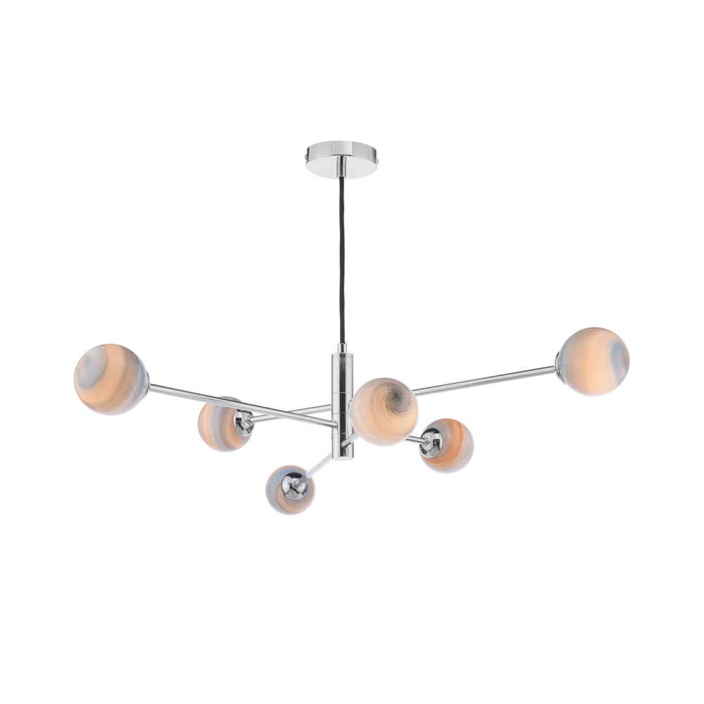 Caqui 6 Light G9 Polished Chrome Adjustable Pendant Ceiling C/W Planet Style Glass Shade