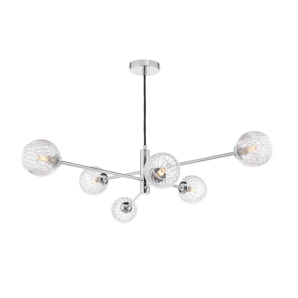 Caqui 6 Light G9 Polished Chrome Adjustable Pendant Ceiling C/W Clear/Wire Glass Shades