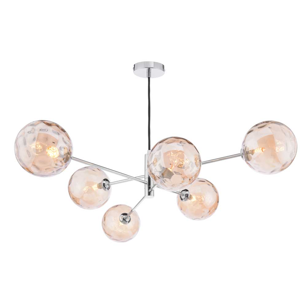 Caqui 6 Light G9 Polished Chrome Adjustable Pendant Ceiling C/W Champagne Dimpled Glass Shades