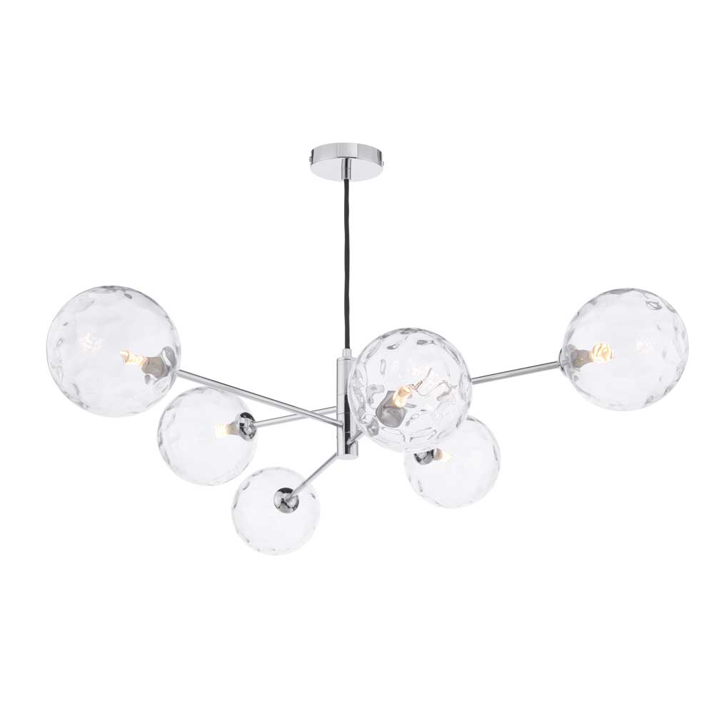 Caqui 6 Light G9 Polished Chrome Adjustable Pendant Ceiling C/W Clear Dimpled Glass Shades