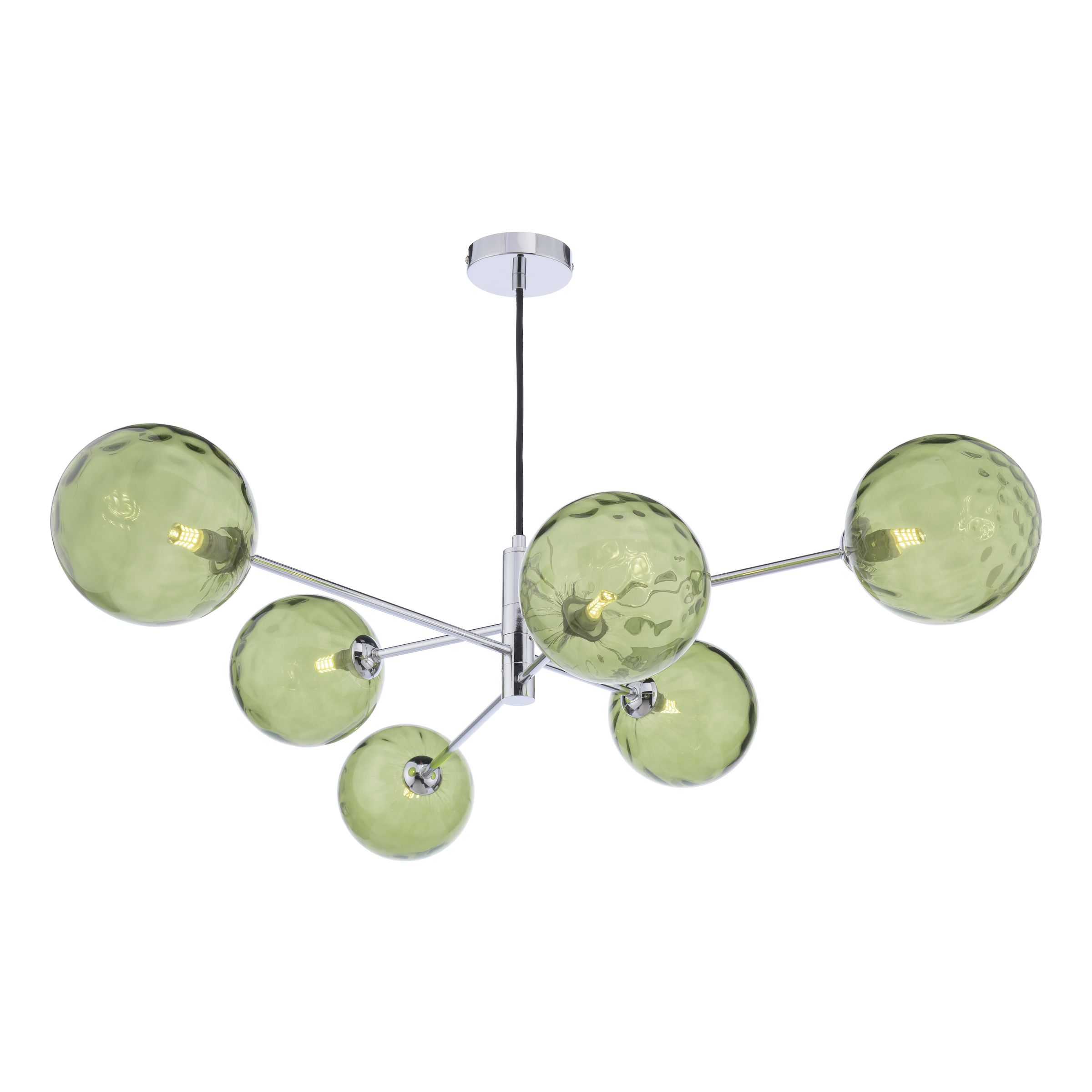 Caqui 6 Light G9 Polished Chrome Adjustable Pendant Ceiling C/W Green Dimpled Glass Shades