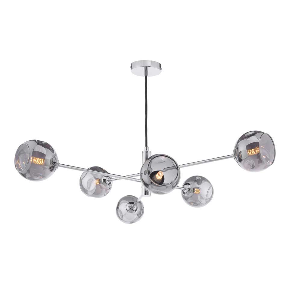 Caqui 6 Light G9 Polished Chrome Adjustable Pendant Ceiling C/W Smoked Organic Glass Shades