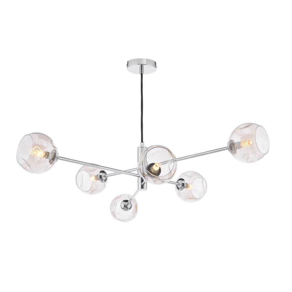 Caqui 6 Light G9 Polished Chrome Adjustable Pendant Ceiling C/W Champagne Organic Glass Shades