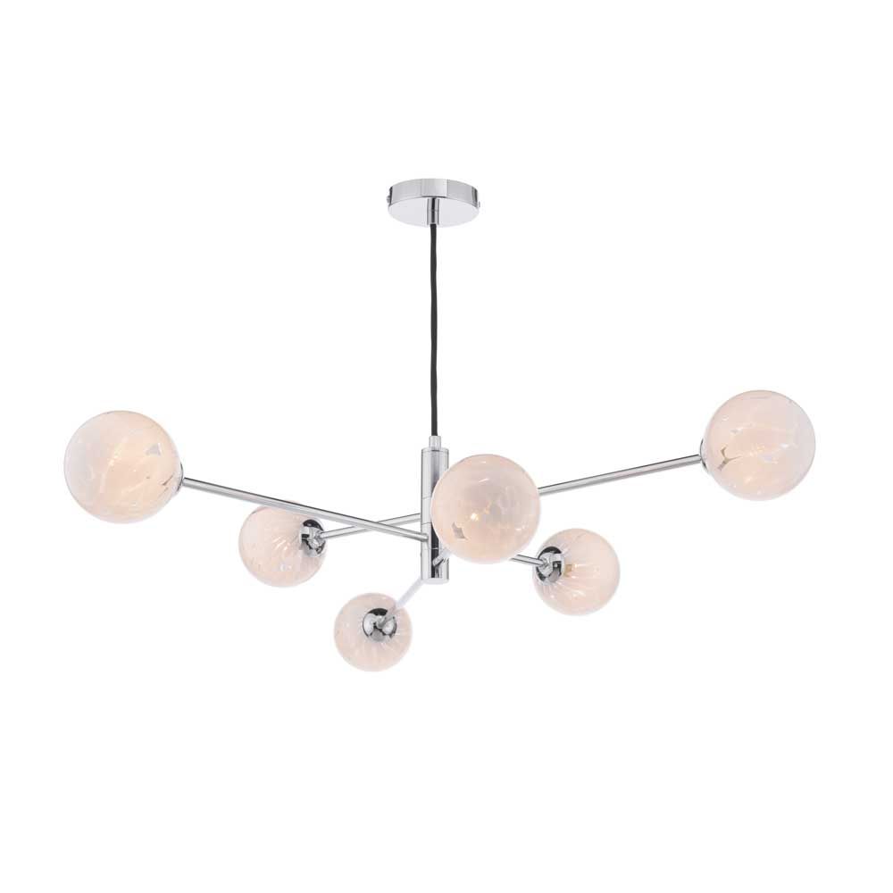 Caqui 6 Light G9 Polished Chrome Adjustable Pendant Ceiling C/W Pulque Confetti Glass Shades