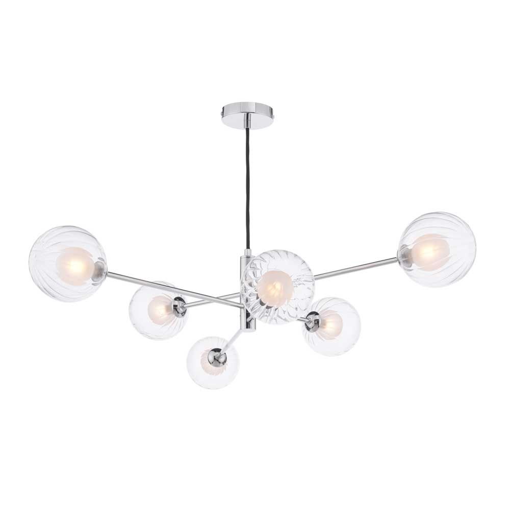 Caqui 6 Light G9 Polished Chrome Adjustable Pendant Ceiling C/W 12cm Opal & Clear Ribbed Glass Shades