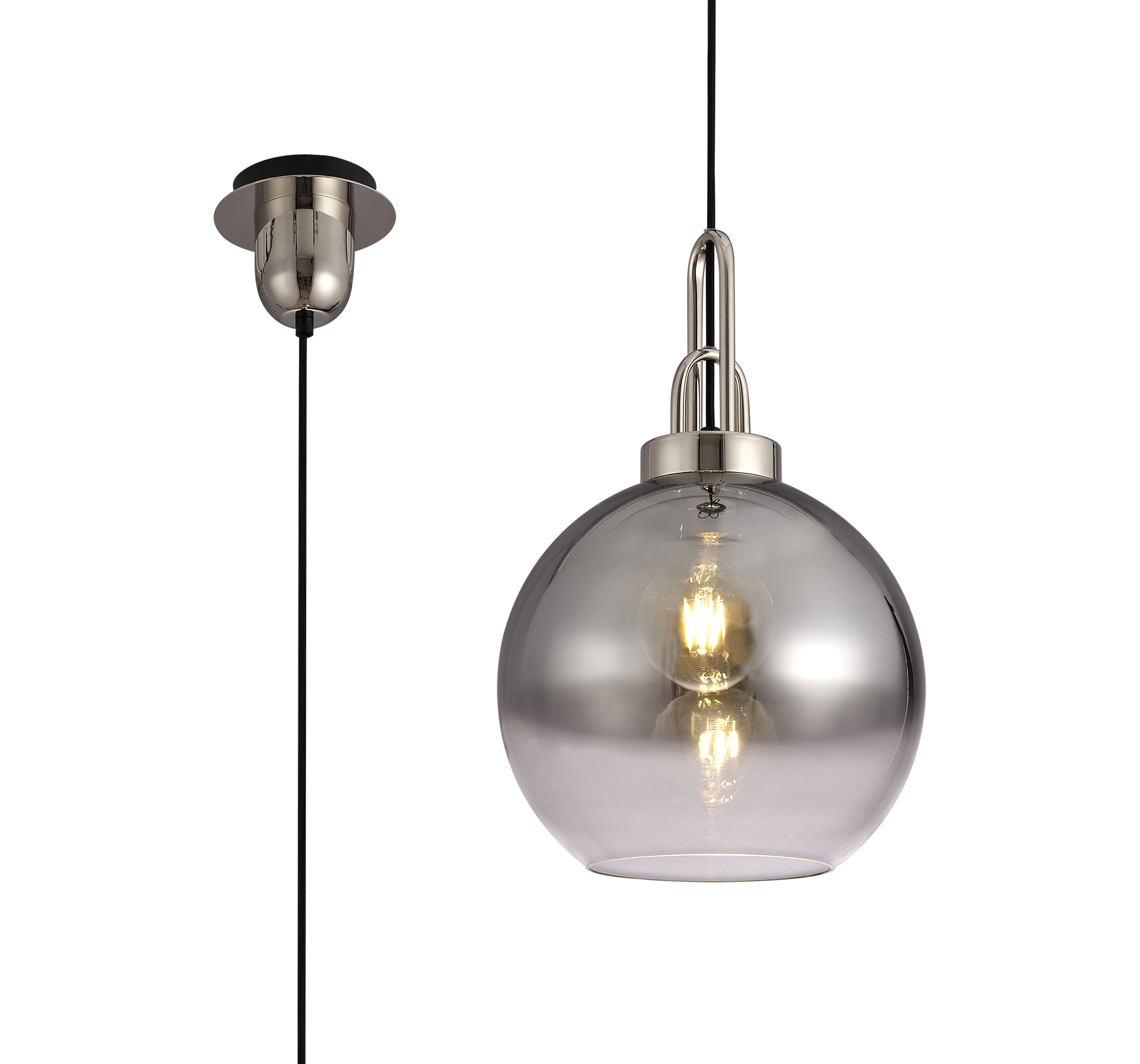 Vista 1 Light Pendant E27 With 30cm Globe Glass, Polished Nickel/Matt Black/Smoked/Clear