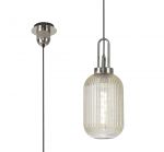 Vista 1 Light Pendant E27 With 20cm Tubular Ribbed Glass, Champagne Polished Nickel/Matt Black