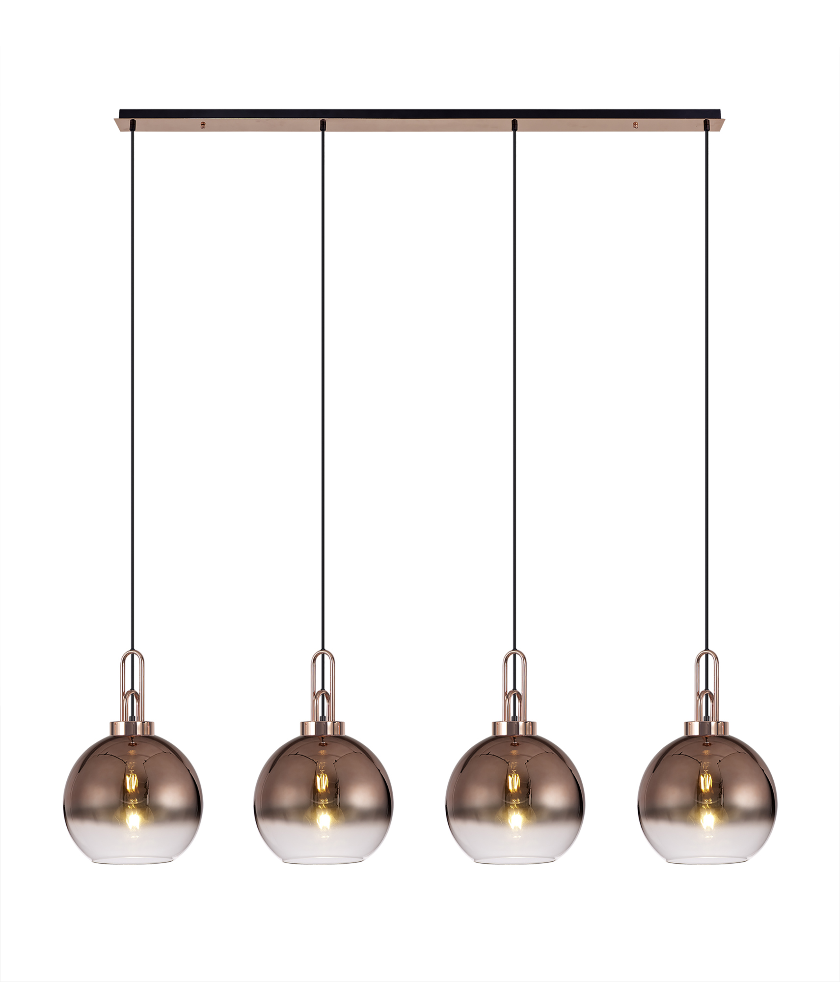 Vista Linear 4 Light Pendant E27 With 30cm Globe Glass, Copper/Clear Copper/Matt Black